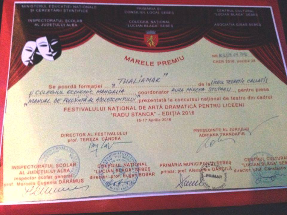 teatru thaliamar festival sebes diploma