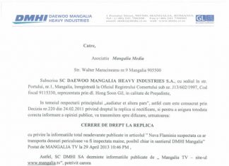 Dreptul la replica S.C. DMHI S.A. cu privire la articolul din data de 29.04.2013