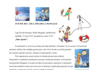 Liga Navala Romana, filiala Mangalia, sărbătoreşte sâmbătă, 15 iunie 2013, începând cu orele 10.00, „Ziua Apelor”.