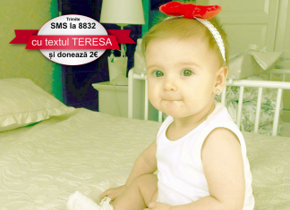 Un simplu SMS de 2 Euro, la 8832, cu textul “Teresa”, îi poate salva viața unei fetițe cu tumoare cerebrală