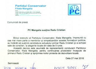Conservatorii din Mangalia il sustin pe Cristian Radu la primarie