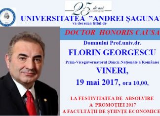 Prim-viceguvernatorul BNR Florin Georgescu, Doctor Honoris Causa al Universităţii „Andrei Şaguna”