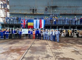 Motiv de sărbătoare la Damen Mangalia: Primul bloc al primei nave construite este terminat