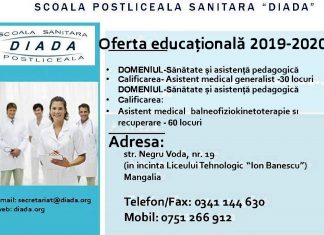 Școala Postliceală Sanitară „Diada” prezintă OFERTA EDUCAȚIONALĂ pentru anul școlar 2019-2020