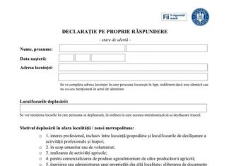 Declarație pe propria răspundere – Stare de alertă
