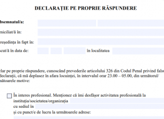 Modelul de adeverință și declarație pe proprie răspundere, necesare pentru a ieși din casă