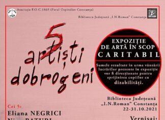 Expoziție caritabilă de artă: „5 artiști dobrogeni”, la Biblioteca Județeană „Ioan N. Roman” Constanța