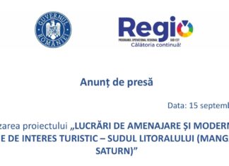 ANUNȚ DE PRESĂ: Finalizarea proiectului „LUCRĂRI DE AMENAJARE ȘI MODERNIZARE ZONE DE INTERES TURISTIC – SUDUL LITORALULUI (MANGALIA-SATURN)”