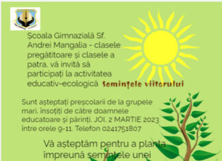 Elevii Şcolii Gimnaziale Nr. 2 “Sfântul Andrei” din Mangalia vă invită să participați la activitatea educativ-ecologică “Semințele viitorului”