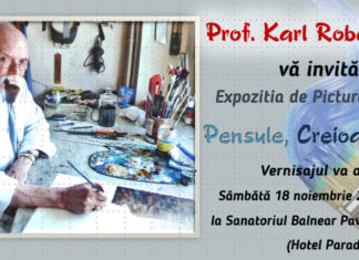 Expoziția de grafică și pictură ”Pensule, Creioane, Culori” a Profesorului Karl Robert Perko, sâmbătă, 18 noiembrie, la Sanatoriul Balnear Mangalia Pavilionul B