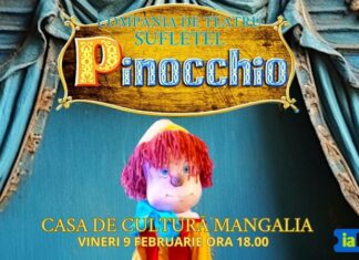 Trupa Suflețel vă invită la spectacolul de teatru de păpuși ”Pinocchio”, vineri, 9 februarie, la Casa de Cultură Mangalia