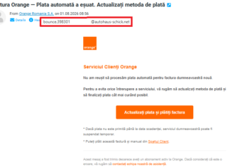 Tentativă de fraudă online în numele Orange. Utilizatorii sunt îndemnați să nu acceseze linkurile primite prin e-mail