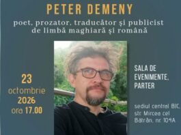 Dialog și recital poetic cu scriitorul Peter Demeny, Vineri, 23 octombrie a.c., la Biblioteca Județeană „Ioan N. Roman”